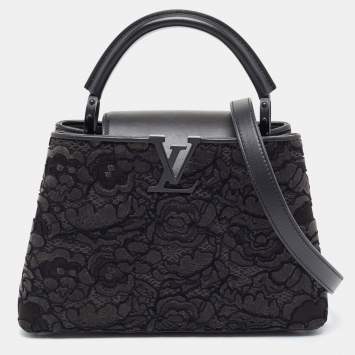 Pre Owned Louis Vuitton Black Leather and Lace Romantic Capucines BB Bag