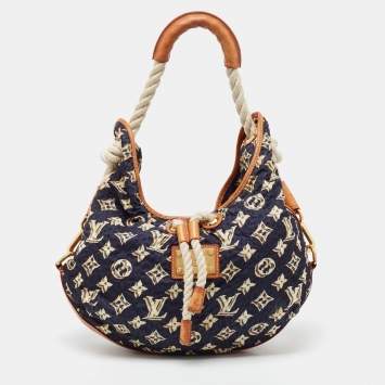 Pre Owned Louis Vuitton Tan/Navy Blue Monogram Nylon Limited Edition Bulles MM Bag