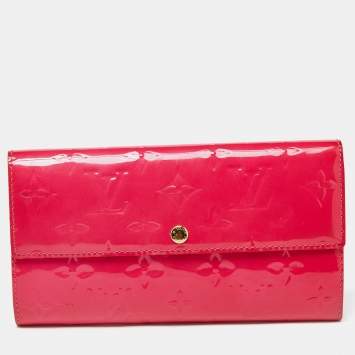 Pre Owned Louis Vuitton Rose Pop Monogram Vernis Sarah Wallet