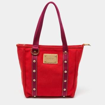 Pre Owned Louis Vuitton Rouge Toile Canvas Limited Edition Antigua Cabas MM Bag