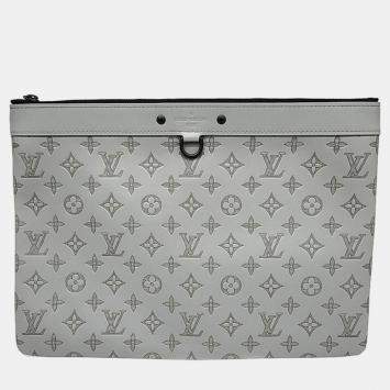 Pre Owned Louis Vuitton Grey Monogram Shadow calf leather Discovery Pochette GM