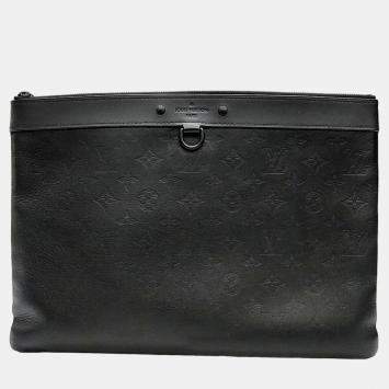 Pre Owned Louis Vuitton Black Monogram Shadow Leather Discovery Pochette Clutch Bag