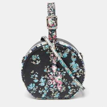 Pre Owned Louis Vuitton Black Floral Print Leather Petite Boite Chapeau Bag