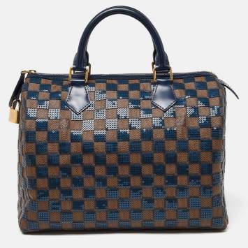 Pre Owned Louis Vuitton Blue Damier Ebene Paillettes Limited Edition Speedy 30 Bag