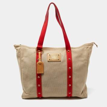 Pre Owned Louis Vuitton Cream/Red Canvas Antigua Canvas GM Bag