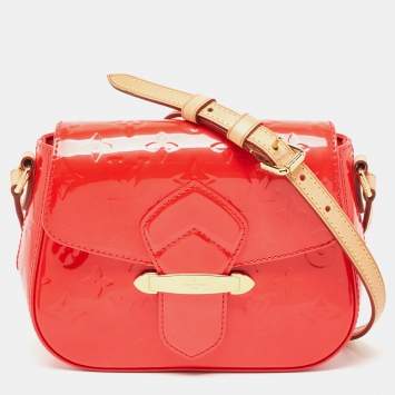Pre Owned Louis Vuitton Rouge Grenadine Monogram Vernis Bellflower PM Bag