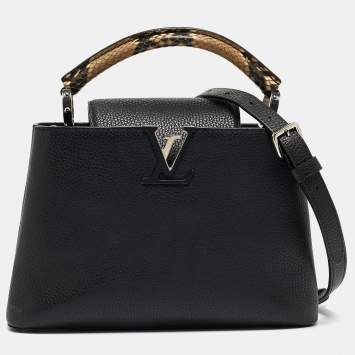 Pre Owned Louis Vuitton Black/Beige Taurillon Leather and Python Capucines BB Bag