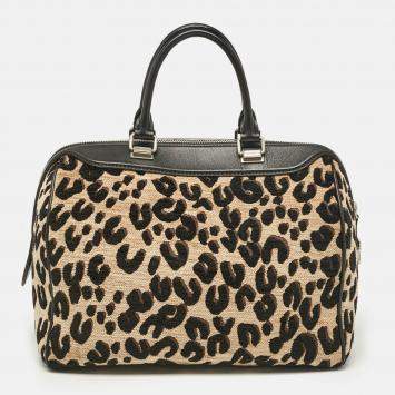 Pre Owned Louis Vuitton Beige/Black Leopard Print Jacquard Velvet Stephen Sprouse Speedy Bag