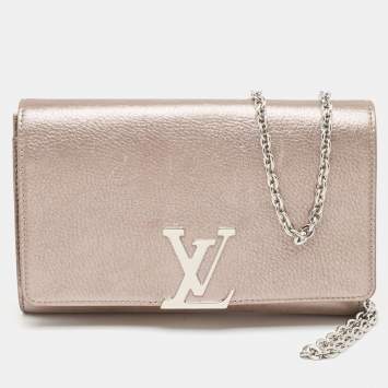 Pre Owned Louis Vuitton Metallic Pink Iridescent Leather Chain Louise Clutch