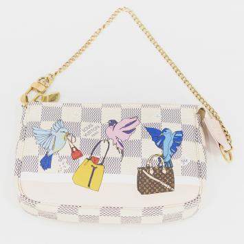 Pre Owned Louis Vuitton White Canvas Damier Azur Mini Pochette Accessoires