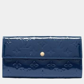 Pre Owned Louis Vuitton Grand Blue Monogram Vernis Sarah Wallet