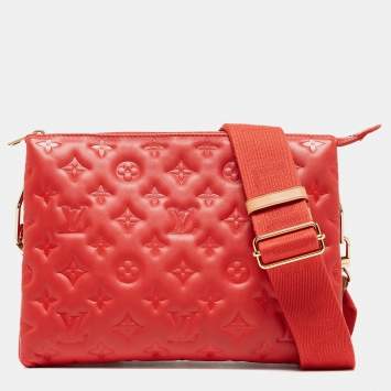 Pre Owned Louis Vuitton Wine Monogram Embossed Leather Coussin PM Bag