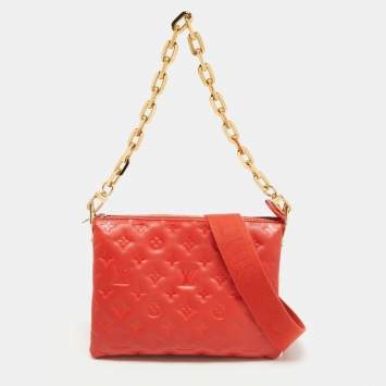 مملوكة مسبقًا Louis Vuitton Red Monogram Embossed Leather Coussin PM Bag