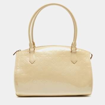 Pre Owned Louis Vuitton Blanc Corail Monogram Vernis Sherwood GM Bag