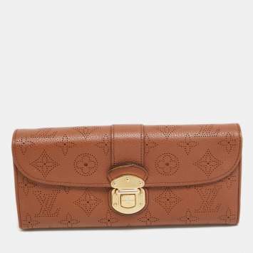 Pre Owned Louis Vuitton Cognac Monogram Mahina Leather Amelia Wallet