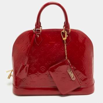 Pre Owned Louis Vuitton Red Monogram Vernis Alma MM Bag