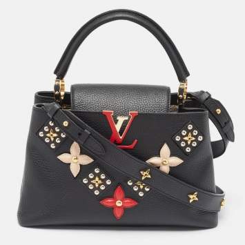 Pre Owned Louis Vuitton Black Taurillon Leather Limited Edition Applique Capucines PM Bag