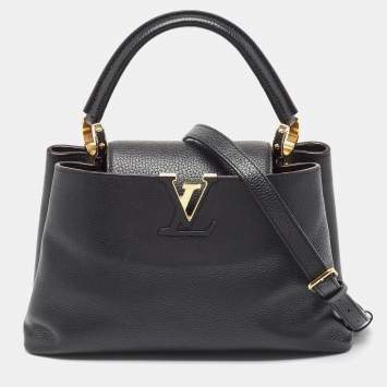 Pre Owned Louis Vuitton Black Leather Capucines MM Bag