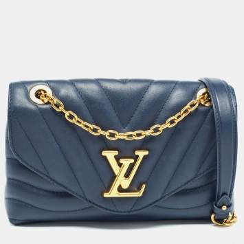 Pre Owned Louis Vuitton Navy Blue Leather New Wave Chain MM Bag