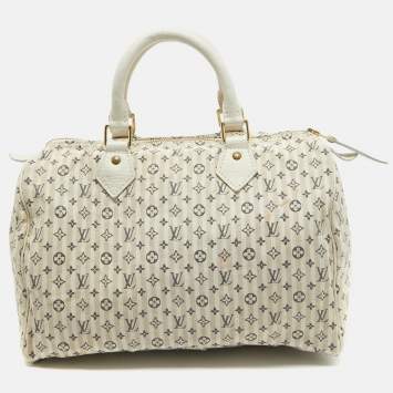 Pre Owned Louis Vuitton Blue Monogram Canvas Mini Lin Speedy 30 Bag