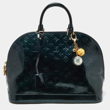 Pre Owned Louis Vuitton Blue Nuit Monogram Vernis Alma GM Bag