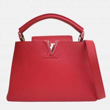 Pre Owned Louis Vuitton Red Leather Capucines BB Top Handle Bag
