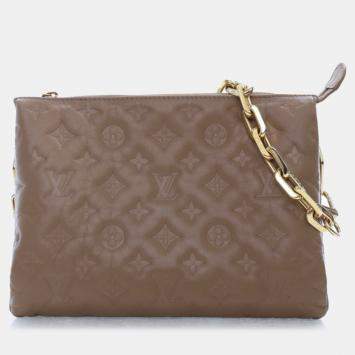 Louis Vuitton Brown Lambskin Leather Monogram Embossed Coussin PM Chain Shoulder Bag