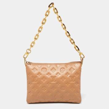 Pre Owned Louis Vuitton Taupe Monogram Embossed Leather Coussin PM Bag