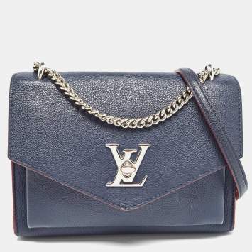 Pre Owned Louis Vuitton Navy Blue Leather Mylockme Chain Bag
