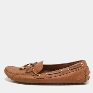 Pre Owned Louis Vuitton Brown Monogram Empreinte Leather Gloria Loafers Size 38.5