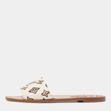 Pre Owned Louis Vuitton Beige/Brown Canvas Lock It  Sandals Size 40