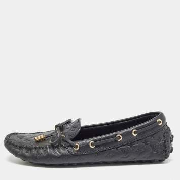 Pre Owned Louis Vuitton Black Monogram Empreinte Leather Gloria Loafers Size 35