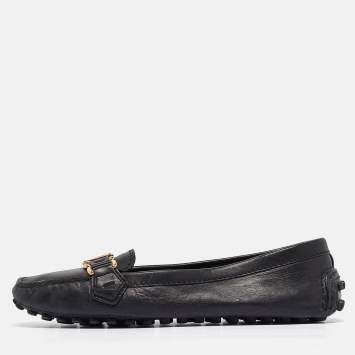Pre Owned Louis Vuitton Black Leather Oxford Ballet Flats Size 37