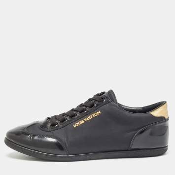 Pre Owned Louis Vuitton Black Nylon and Patent Leather Low Top Sneakers Size 38.5 