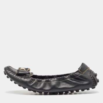 Pre Owned Louis Vuitton Black Leather Bow Tempting Scrunch Loafers Size 38.5 