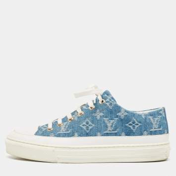 Pre Owned Louis Vuitton Blue Monogram Denim Stellar Sneakers Size 38.5 