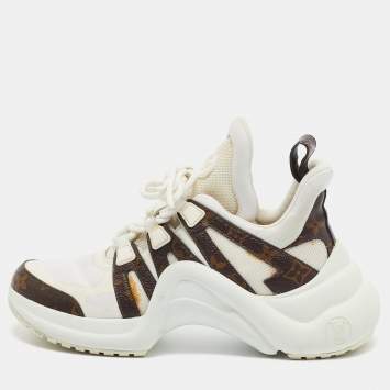 Pre Owned Louis Vuitton White/Brown Nylon and  Leather Archlight Sneakers Size 38.5