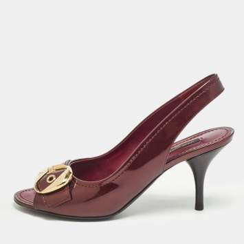 Pre Owned Louis Vuitton Burgundy Patent Leather Slingback Sandals Size 37