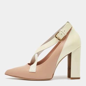 Pre Owned Louis Vuitton Pink/Off White Leather and Patent Matchmake Pumps Size 38.5