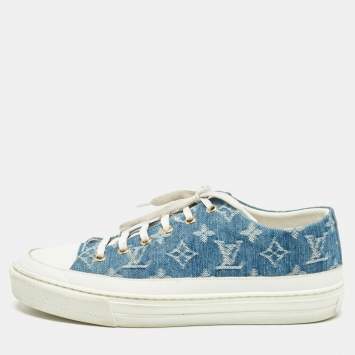 Pre Owned Louis Vuitton Navy Blue Denim and Leather Stellar Sneakers Size 40 