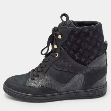 Pre Owned Louis Vuitton Black Suede and Leather Millenium Sneakers Size 35.5