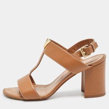 Pre Owned Louis Vuitton Brown Leather Bahiana Slingback Sandals Size 38.5