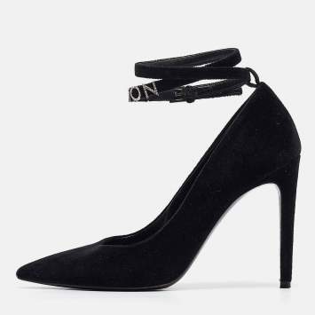 Pre Owned Louis Vuitton Black Velvet Pointed Toe Pumps Size 38