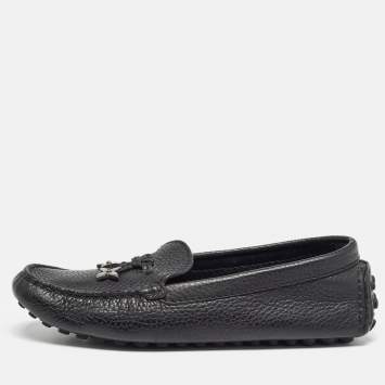 Pre Owned Louis Vuitton Black Leather Charm Loafers Size 36
