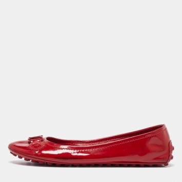 Pre Owned Louis Vuitton Red Patent Leather Oxford Ballet Flats Size 38