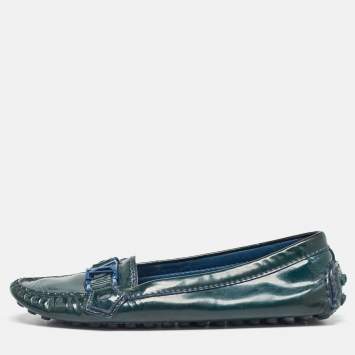 Pre Owned Louis Vuitton Green Patent Oxford Flats Size 36