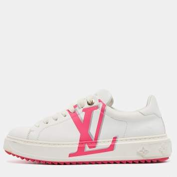 Pre Owned Louis Vuitton White/Pink Leather Time Out Low Top Sneakers Size 39