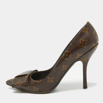 Pre Owned Louis Vuitton Brown Monogram Canvas Louise Bow Pointed Toe Pumps Size 36.5