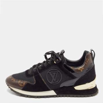 Pre Owned Louis Vuitton Black Canvas and Mesh Run Away Sneakers Size 37.5