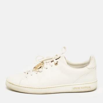 Pre Owned Louis Vuitton White Leather V Logo Lace Up Sneakers Size 36